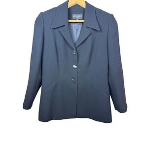 Ecaille Paris Blazer Women 8 Black 100% Wool Ruched Sleeve Made In France Jacket